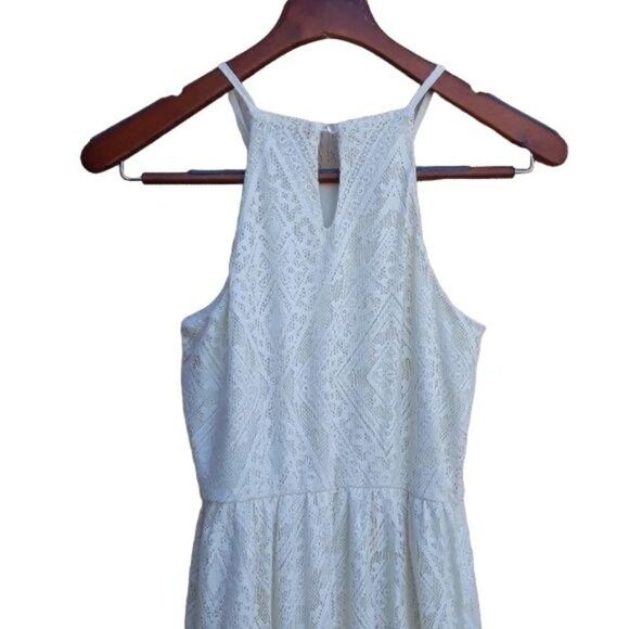 As U Wish Dress Boho Peasant Lace Mini Lined Maxi Racerback Cream Sz S - Picture 7 of 9